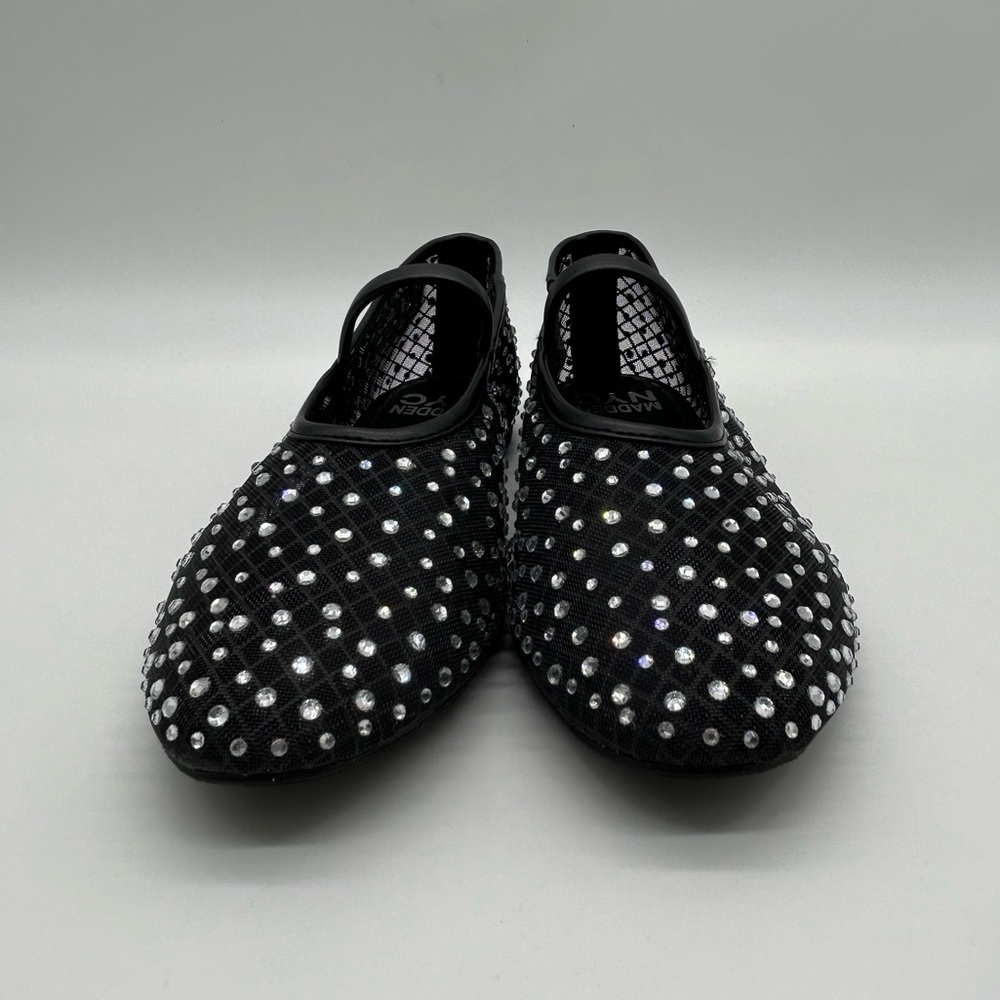 Madden NYC Black Mesh Rhinestone Mary Jane Flats | Size 10 Vegan | New with Box - Picture 5 of 11